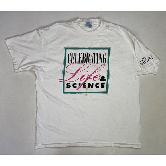 VINTAGE Celebrating Life & Science T-shirt Men XL USA 90s Single Stitch - Picture 1 of 8